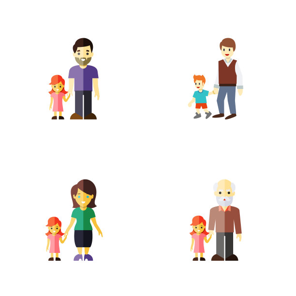 平面图标亲戚套男孩爷爷女儿图片下载