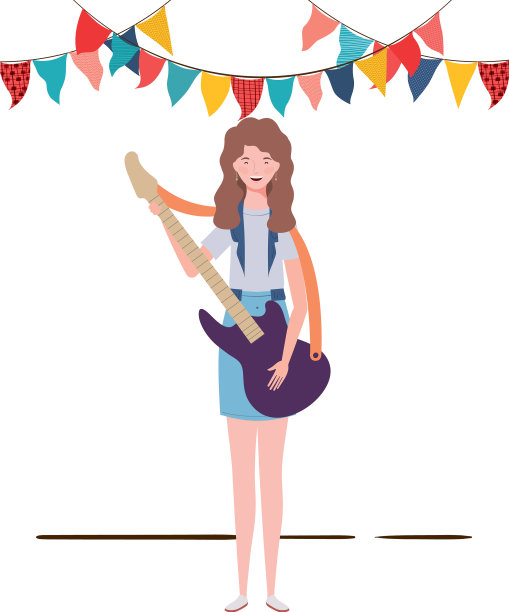 年轻女子用电吉他在白色上图片下载