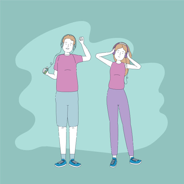 年轻的夫妇朋友听音乐与播放器图片下载