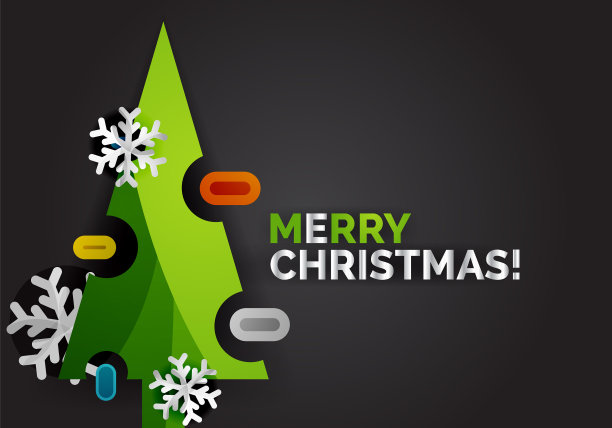 新年圣诞树旗帜黑色背景图片下载