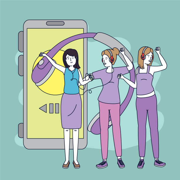 年轻的女孩用耳机听音乐图片下载