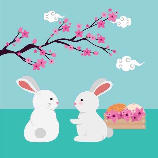 兔子夫妇与中国树枝和图片下载