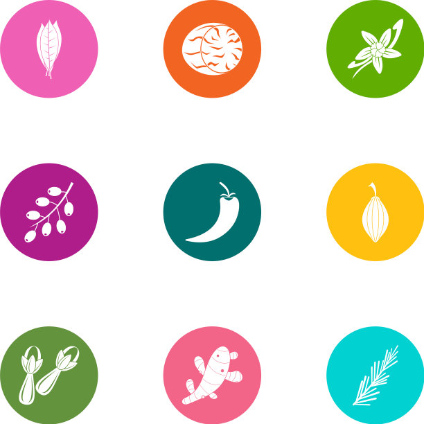 森林树叶图标设置扁平风格图片下载