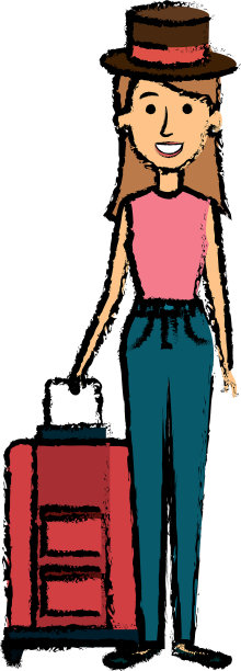 带着箱子和帽子的漂亮女孩图片下载