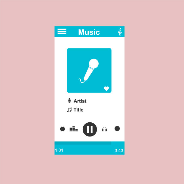 媒体播放器应用程序与扁平的应用程序模板图片下载