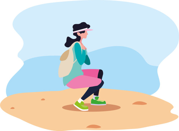 年轻女子背着背包走沙子图片下载