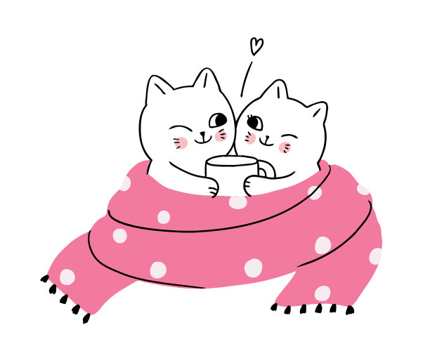 卡通可爱的冬天猫喝咖啡图片下载