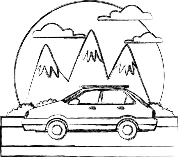 汽车侧景车之间的山脉景观图片下载