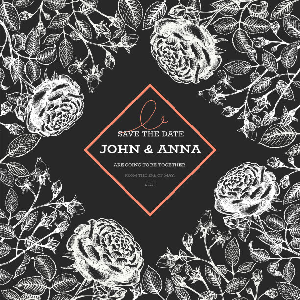 玫瑰花设计模板手绘粉笔图片下载