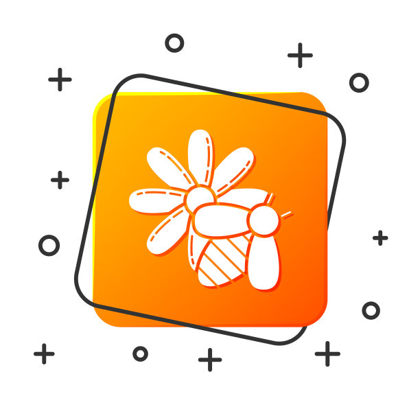 白色蜜蜂和花的图标孤立在白色上图片下载