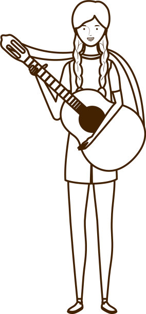 剪影女人与原声吉他在白色图片下载
