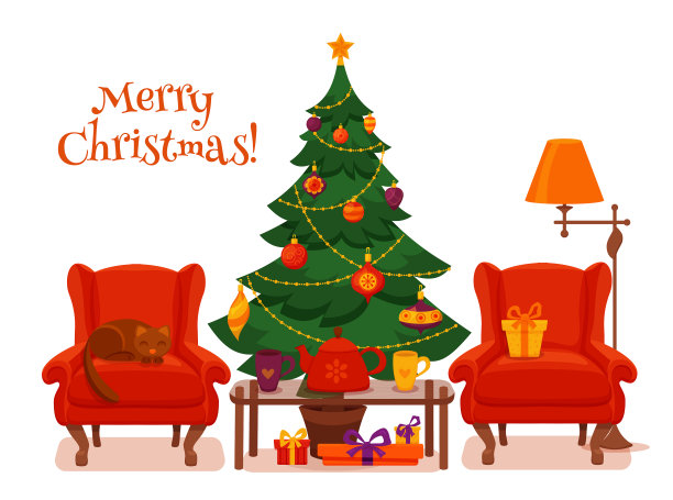 圣诞房内部在彩色卡通公寓图片下载