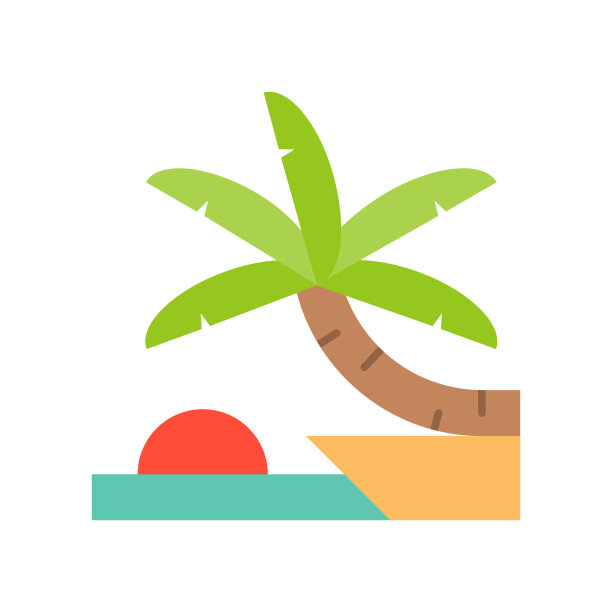 日落和海滩景色与棕榈树的悬崖图片下载