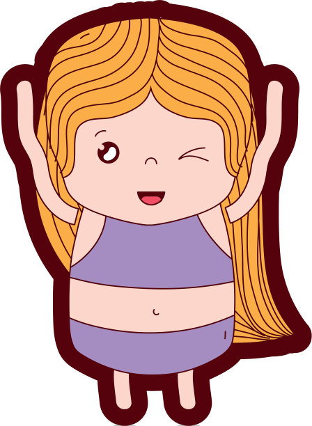 线颜色女孩与长头发和滑稽的脸图片下载