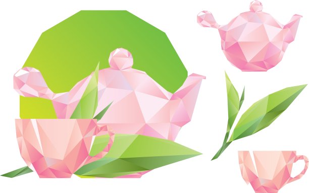 多边形粉色茶杯和水壶图片下载