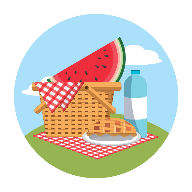篮子里装着西瓜和水瓶图片下载