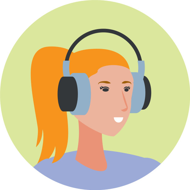 戴着耳机的可爱年轻女人图片下载