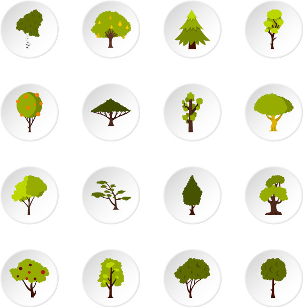 绿树图标设置平坦风格图片下载