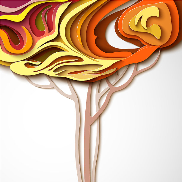 秋树抽象剪纸设计图片下载