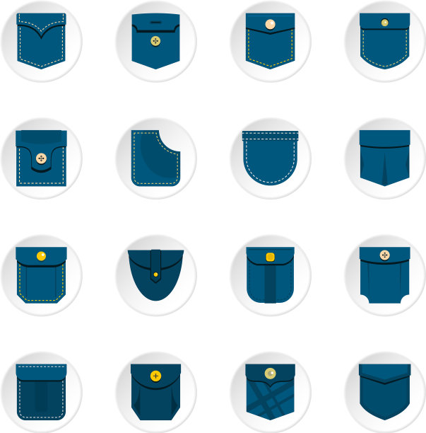 口袋类型图标设置在平面风格图片下载