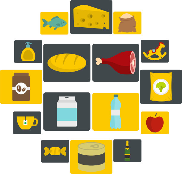 商店导航食品图标设置在平面风格图片下载