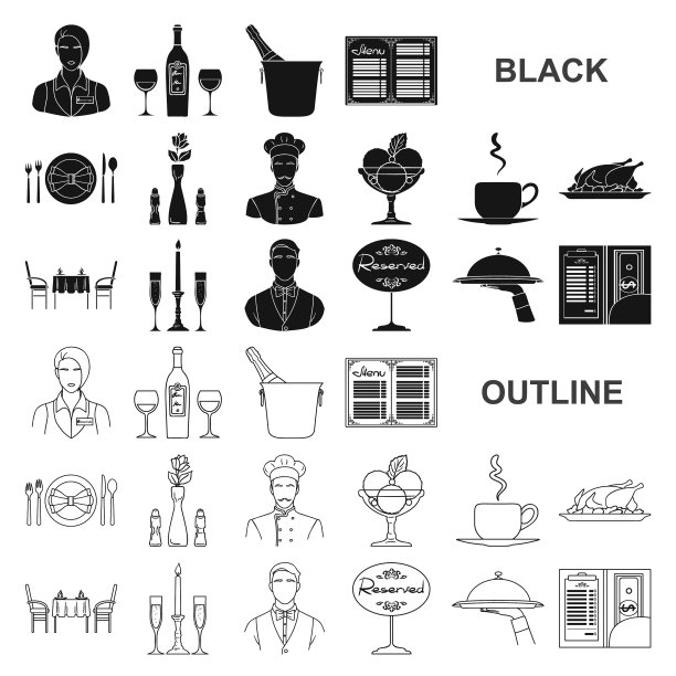餐厅和酒吧黑色图标集合图片下载