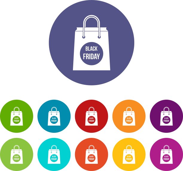 黑色星期五购物袋设置图标图片下载