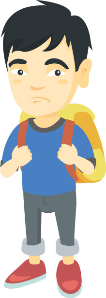 一个悲伤的亚洲小男生背着背包图片下载