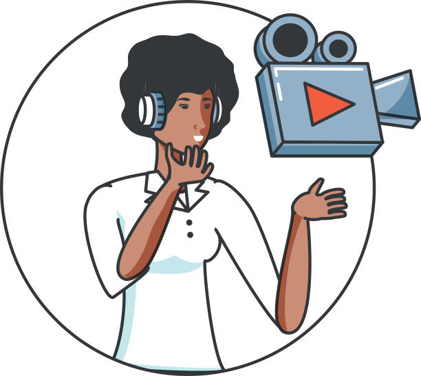 带着耳机和摄像机的可爱年轻女人图片下载