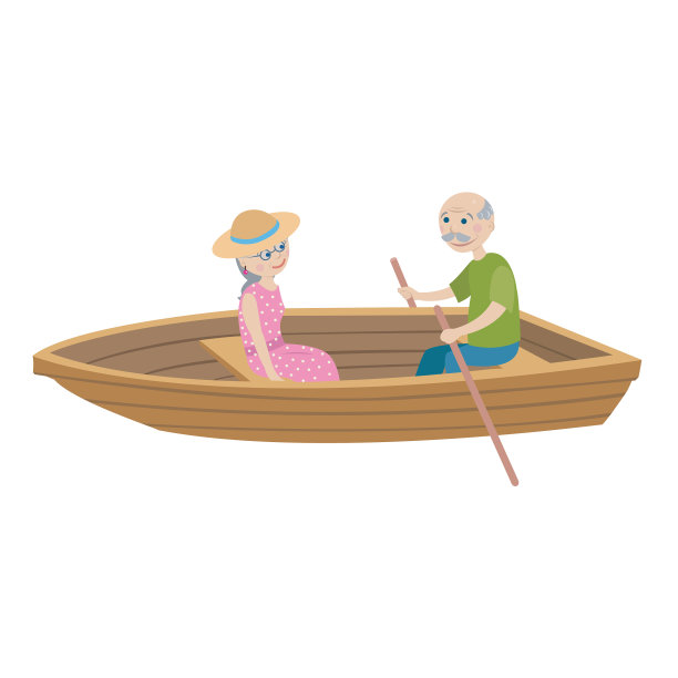 快乐的爷爷奶奶坐上了船图片下载