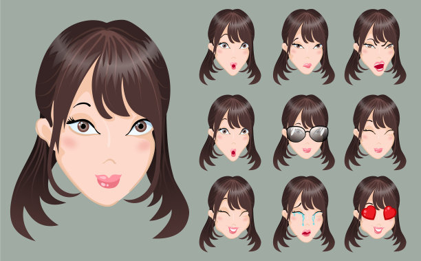 亚洲女孩的一组表情图片下载