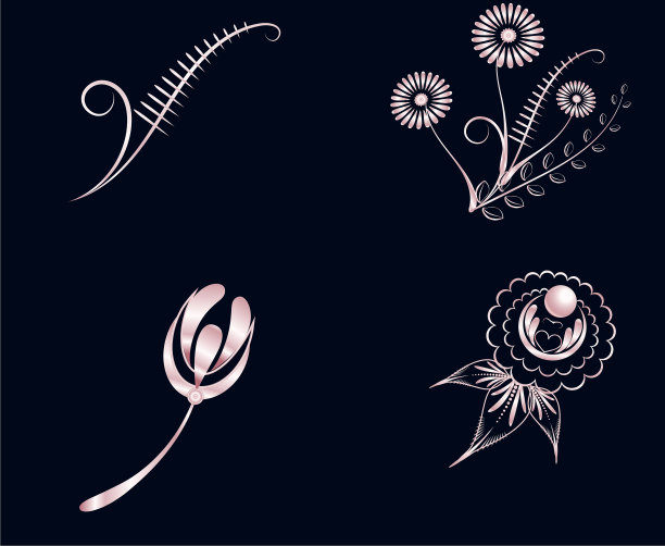 一套元素的花卉装饰从粉红色的黄金图片下载