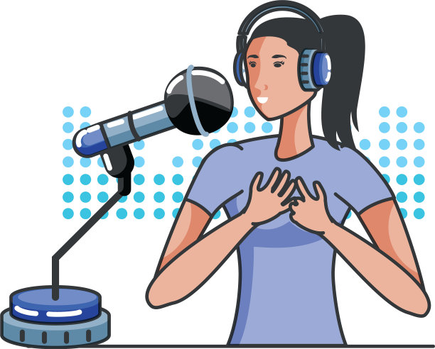 带着耳机和麦克风的可爱年轻女人图片下载