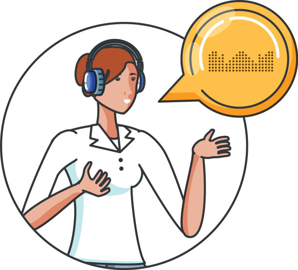 可爱的年轻女人，戴着耳机，还会说话图片下载