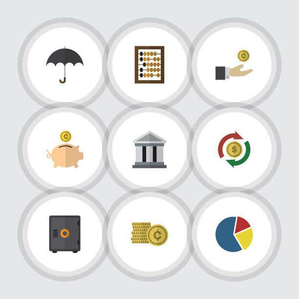 平面图标金融套钱箱阳伞银行图片下载