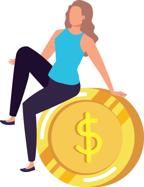 坐在硬币上的年轻女子图片下载