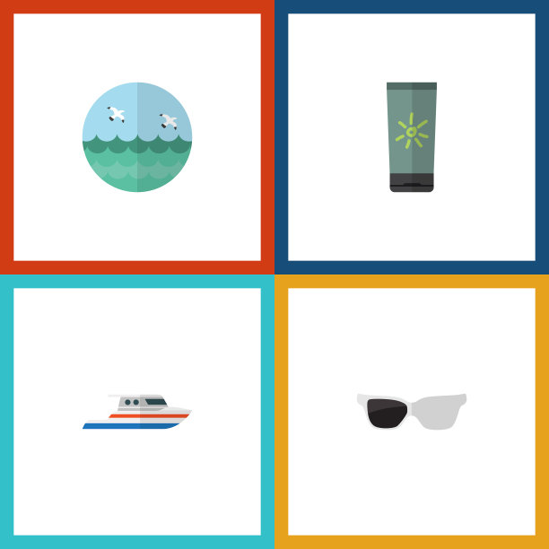 平坦的图标海滩眼镜和海洋船图片下载
