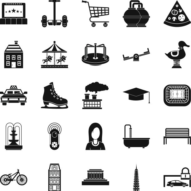 城市爱好图标设置简单的风格图片下载