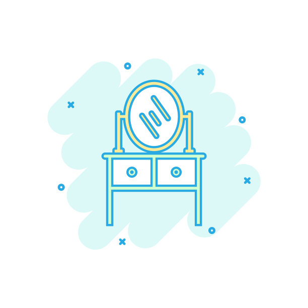 卡通家具桌子与镜子电脑图标图片下载