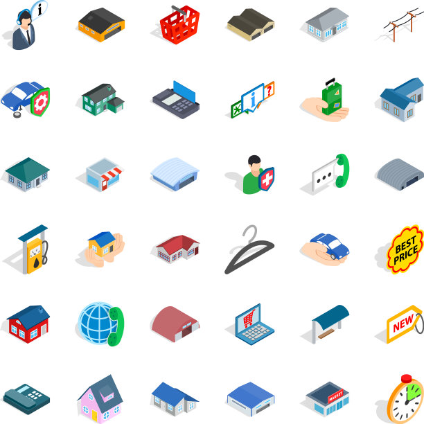 房子图标设置等距风格图片下载