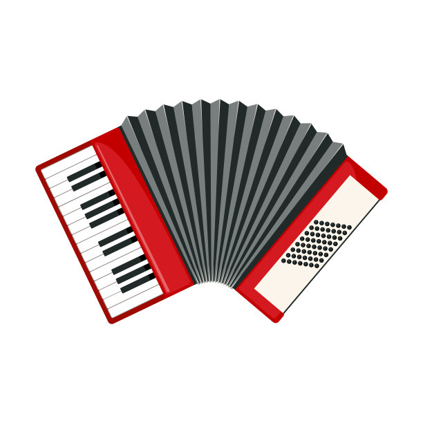 红色手风琴图标在平面风格孤立的白色图片下载