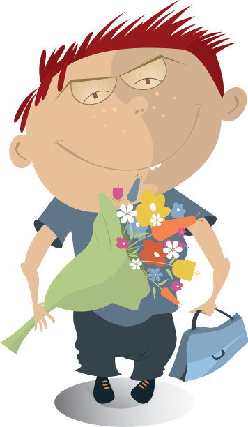 男孩拿着一束鲜花卡通图片下载