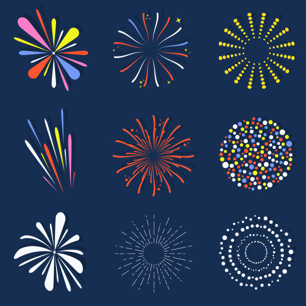 一束束孤立的烟花绚丽多彩图片下载