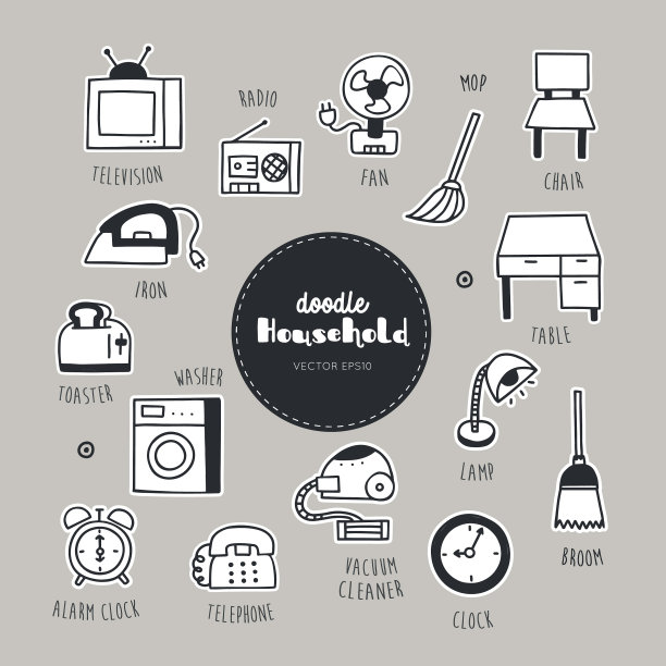 家庭甜点手绘涂鸦图标集图片下载