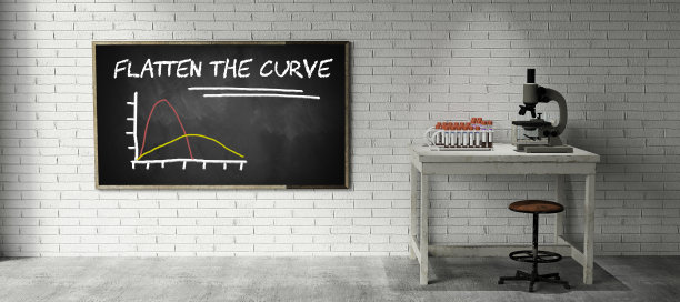 实验室FLATTEN THE CURVE信息图和许多试管在一个表- 3D渲染插图图片下载