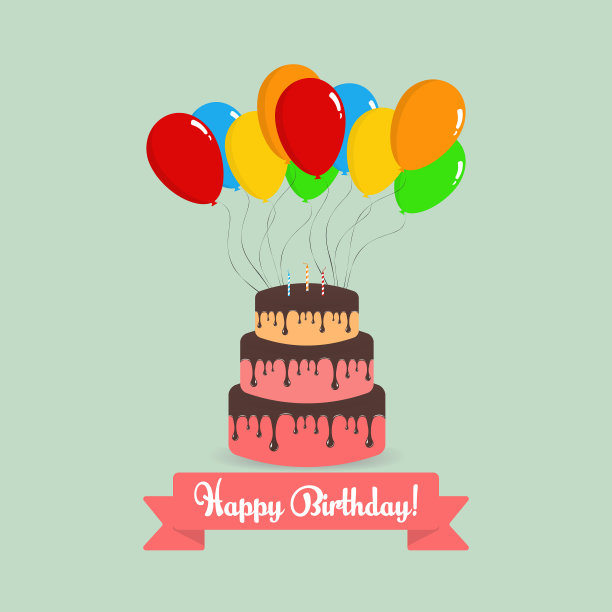 有气球和字母的生日蛋糕图片下载