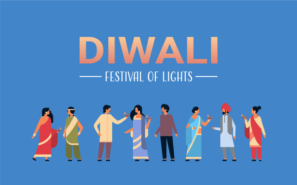 排灯节快乐，印度人穿民族团体图片下载