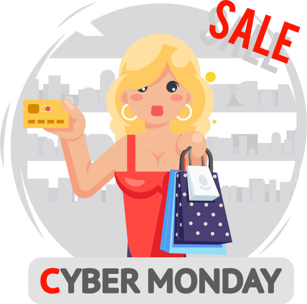 可爱女孩网络星期一打折店背景设计图片下载