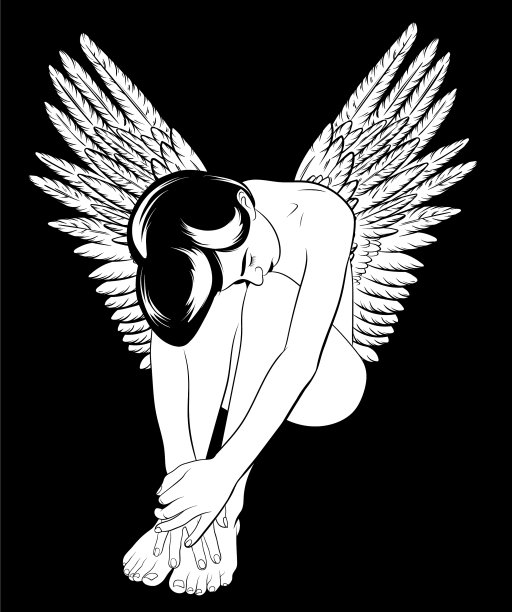 手绘的美丽天使与翅膀纹身图片下载