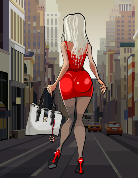 卡通美女走过城市图片下载